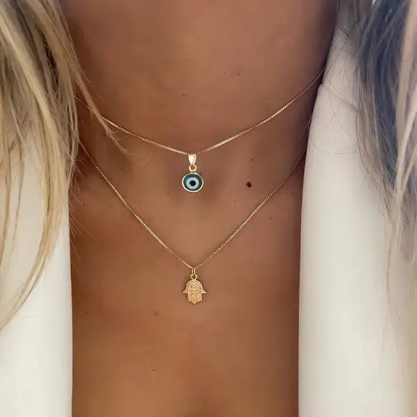 Crystal Evil Eye Layered Clavicle Chain Necklace Jewelry