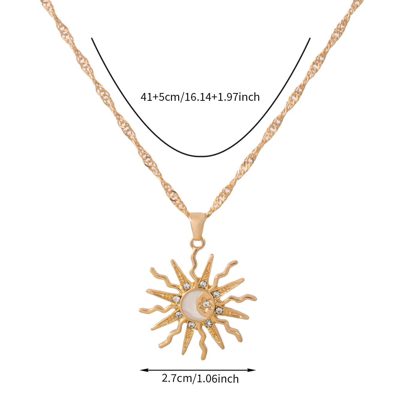 Sun Moon & Star Three-in-One Rhinestone Pendant Necklace, Vintage Celestial Talisman