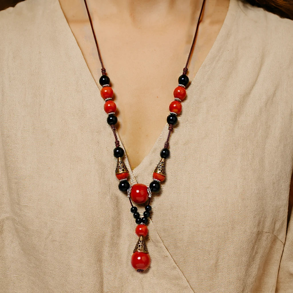 Ceramic Bead Stone Shell Long Necklace Jewelry