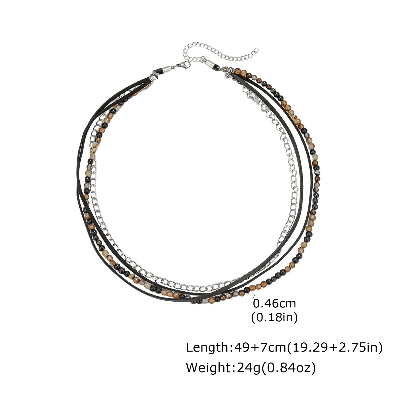 Triangle Onyx Bead Layered Leather Necklace Jewelry