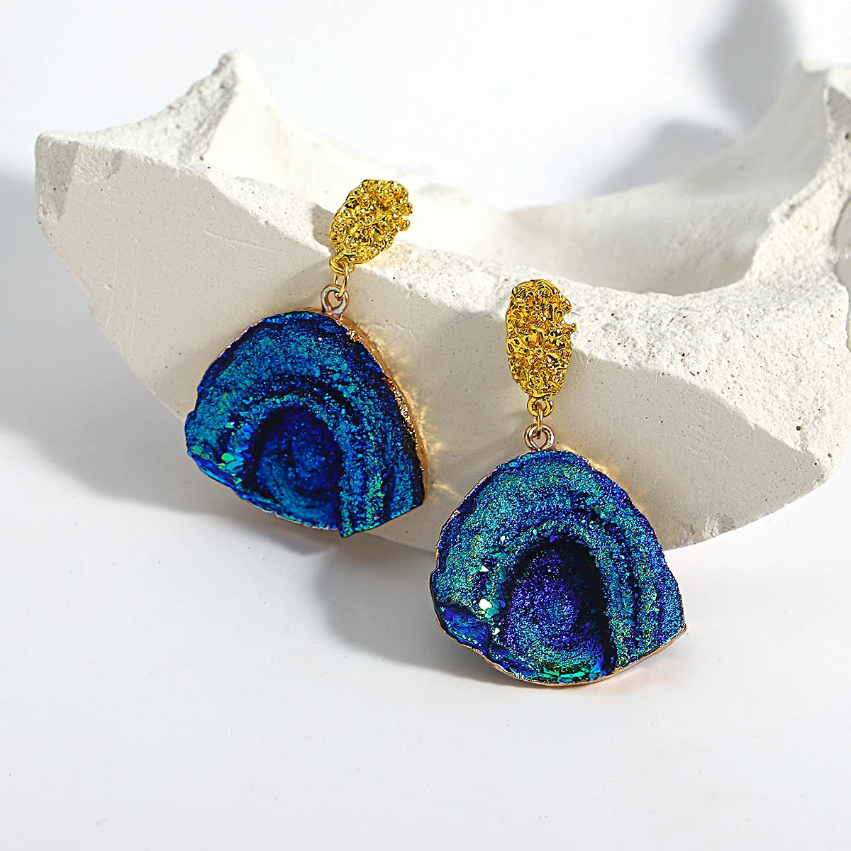 Volcanic Rock Abstract Drop Earrings, Starry Night Boho Jewelry
