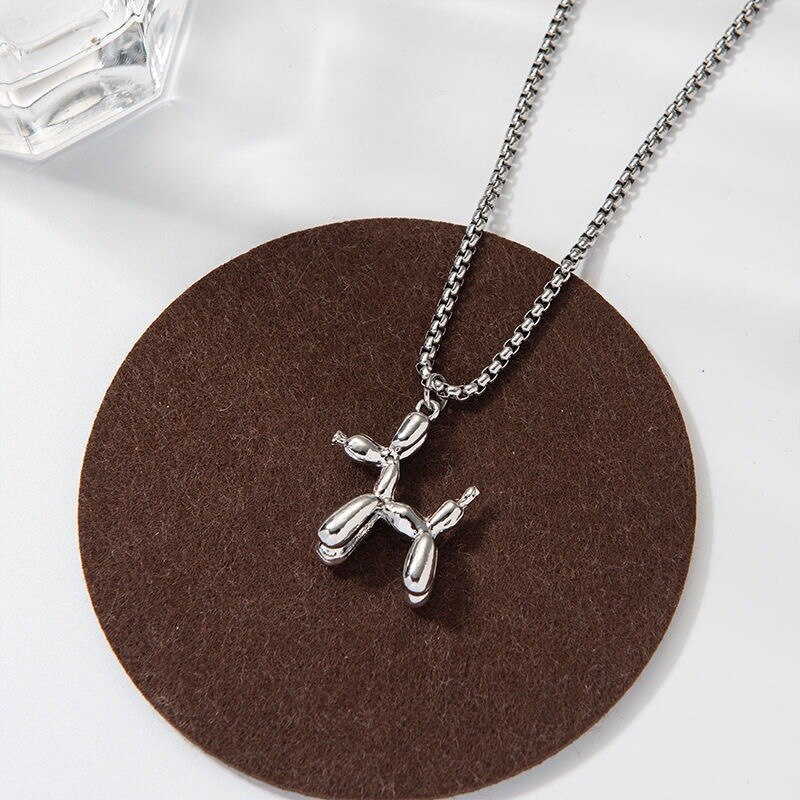 Cute Creative Lucky Balloon Puppy Pendant Necklace Men and Women's Personality Stainless Steel Punk Necklace Charm Jewelry
