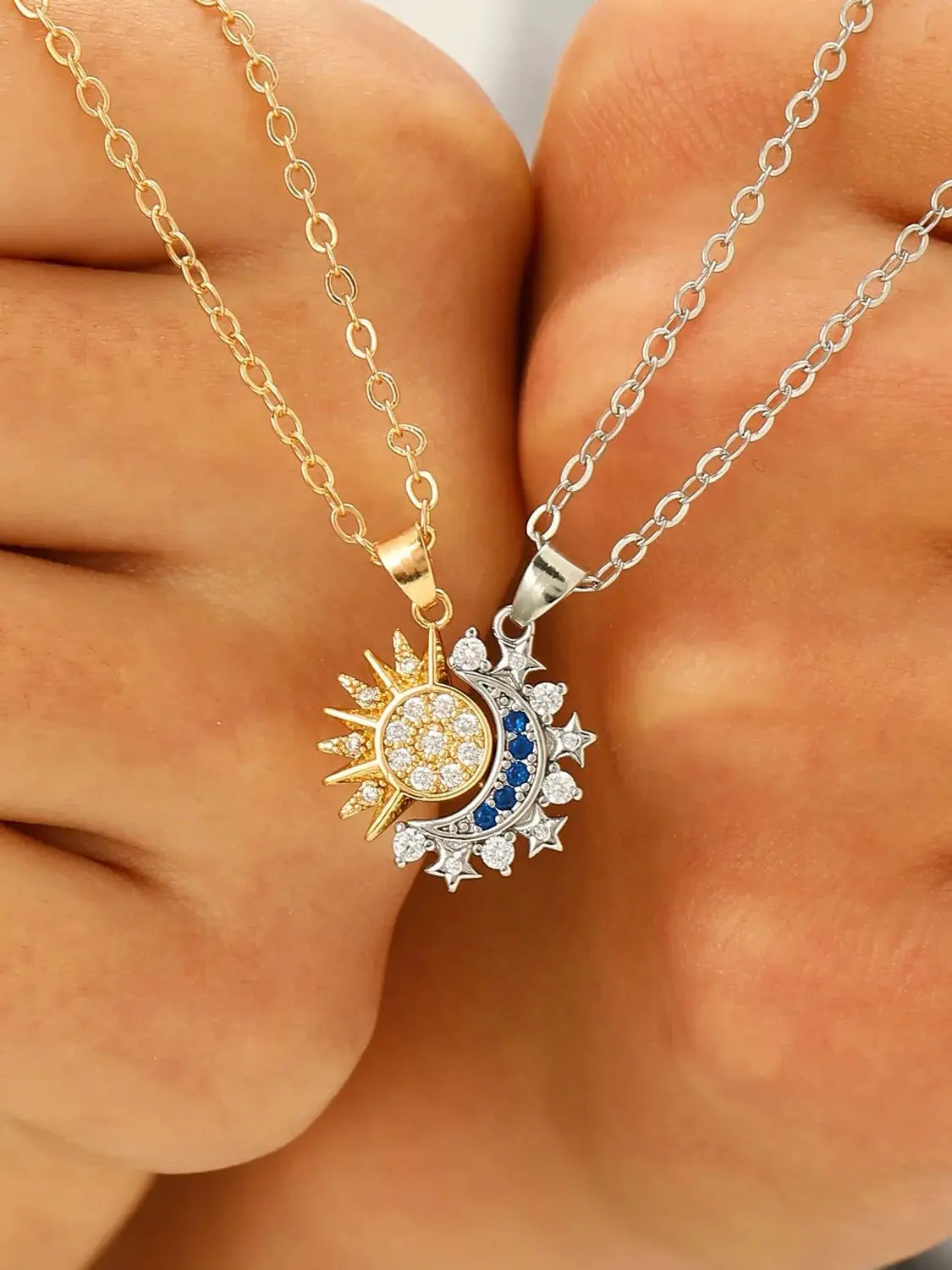 Magnetic Sun & Moon Couple Necklace, Stainless Steel Celestial Pair for Partners