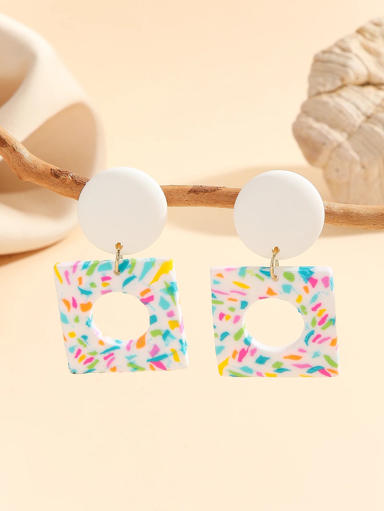 Striped Polymer Clay Rainbow Dangle Earrings Jewelry