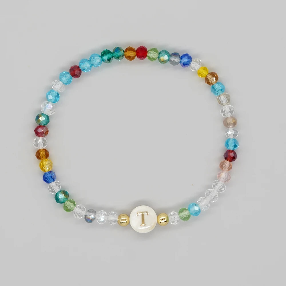 Crystal and Shell Initial Letter A to Z Boho Bracelet