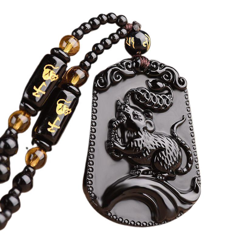 Fashion Frosted Obsidian Sakyamuni Buddha Head Charm Men and Women Amulet Necklace Buddhist Religious Jewelry