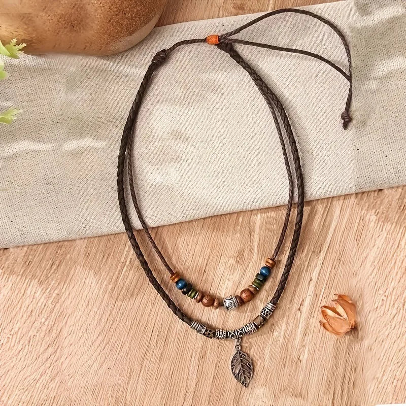 Braided Leather Cross Teeth Pendant Necklace Jewelry