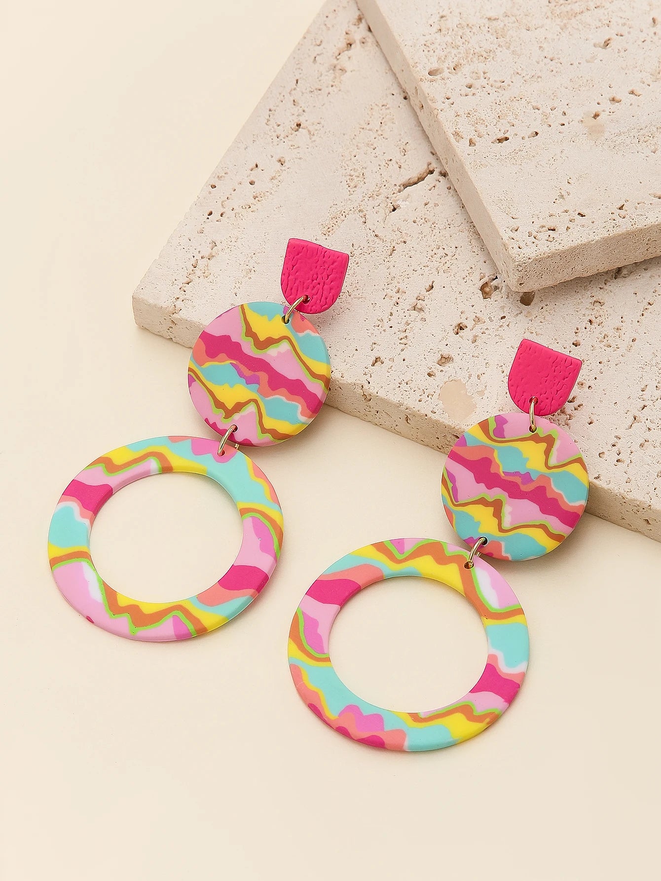 Matte Polymer Clay Geometric Statement Earrings Jewelry