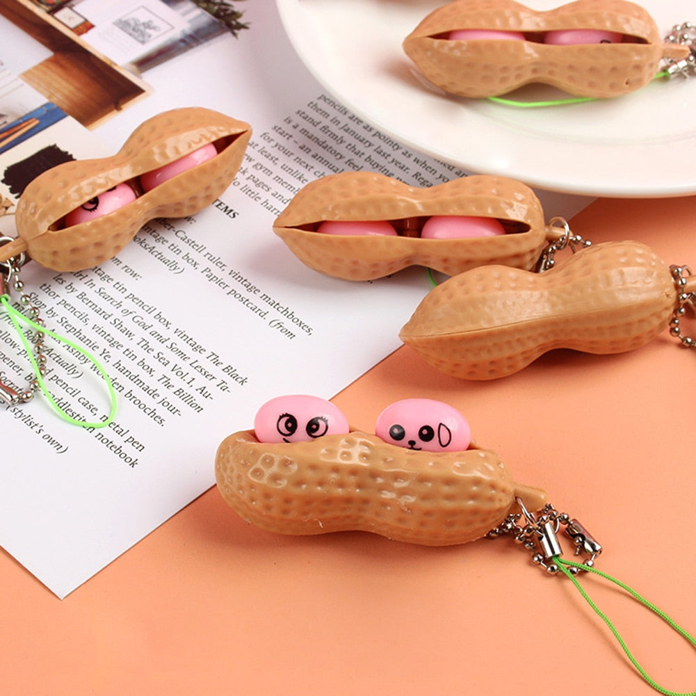 Creative Extrusion Pea Bean Soybean Edamame Stress Relieve Toy Keychain Cute Fun Key Chain Ring Gift Bag Charms Trinket