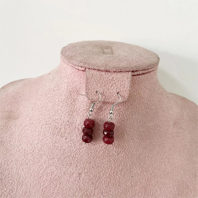 Faceted 5*8MM Deep Red Ruby Natural Stone Jewelry Sets Bead Necklace Earrings Bracelet Chain Choker Simple Design Party Boho - Charlie Dolly