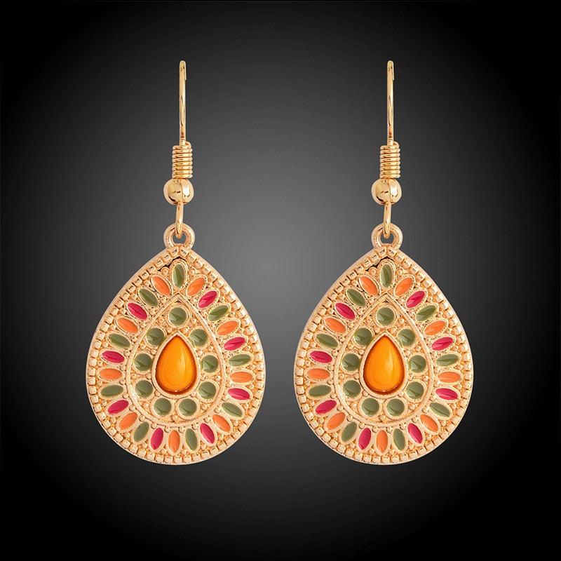 Exknl Fashion Vintage Drop Earrings For Women Alloy Crystal Ethnic Beads Boho Flower Earrings Colorful Dangle Earrings Jewelry