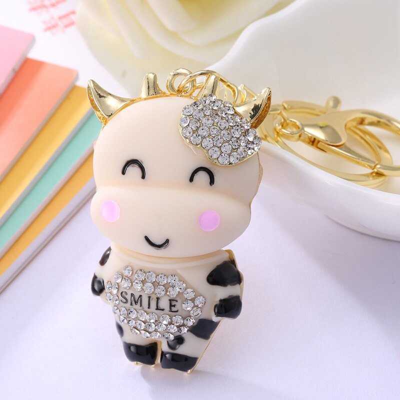 High-end zodiac little tiger car keychain female cute goldfish pendant metal key chain ring rhinestone gift