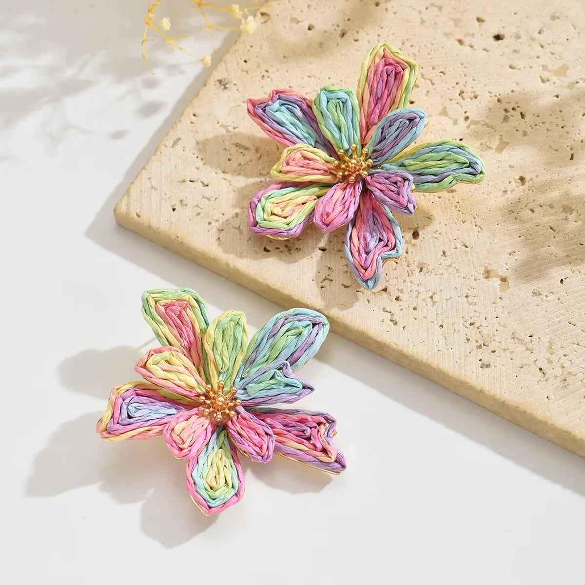 Raffia Woven Flower Boho Earrings Jewelry