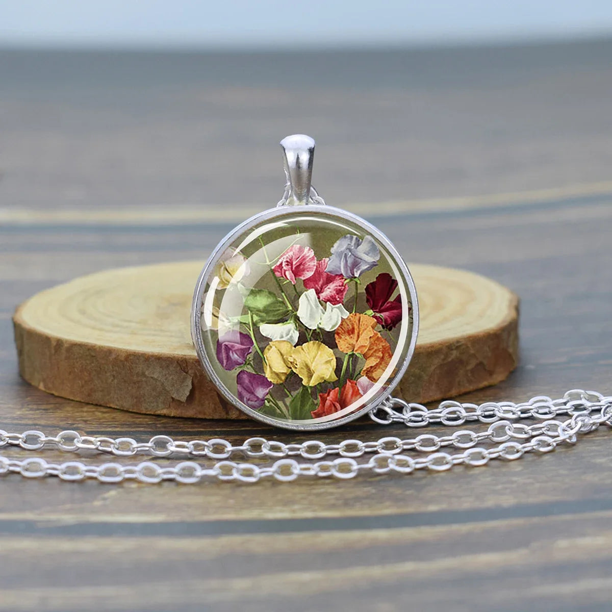 Pressed Flower Glass Pendant, Botanical Boho Nature Necklace