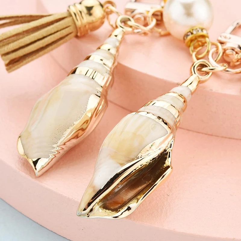 Conch, Pearl and Shell Tassel Boho Keyring
