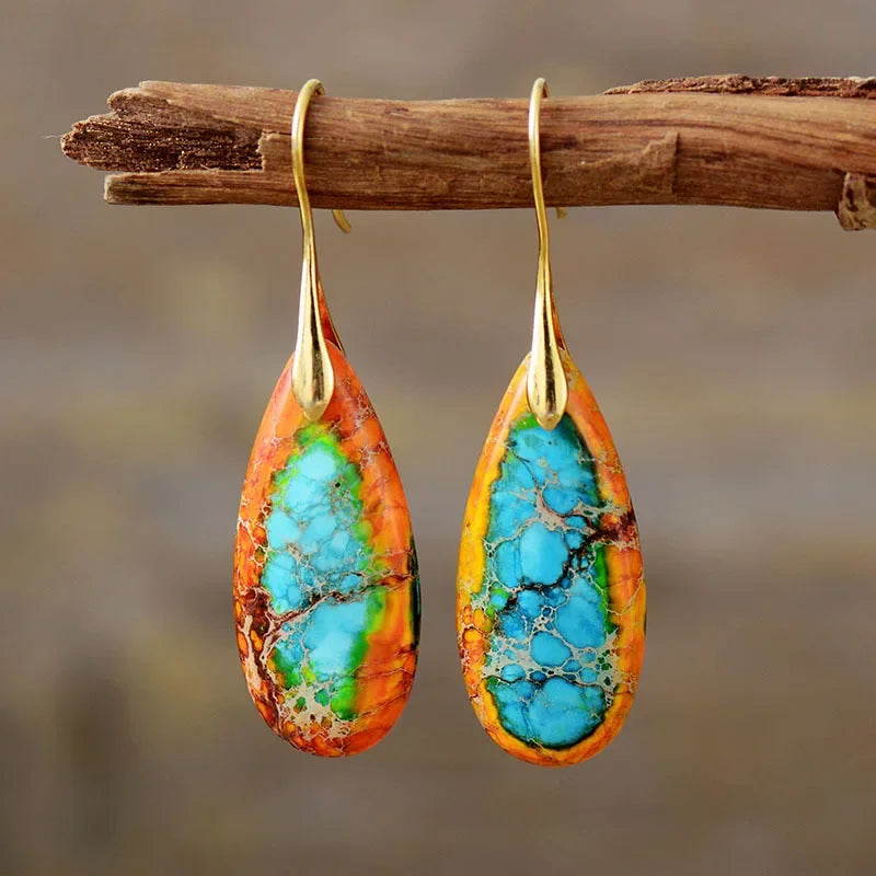 Natural Stone Geometric Pendant Earrings