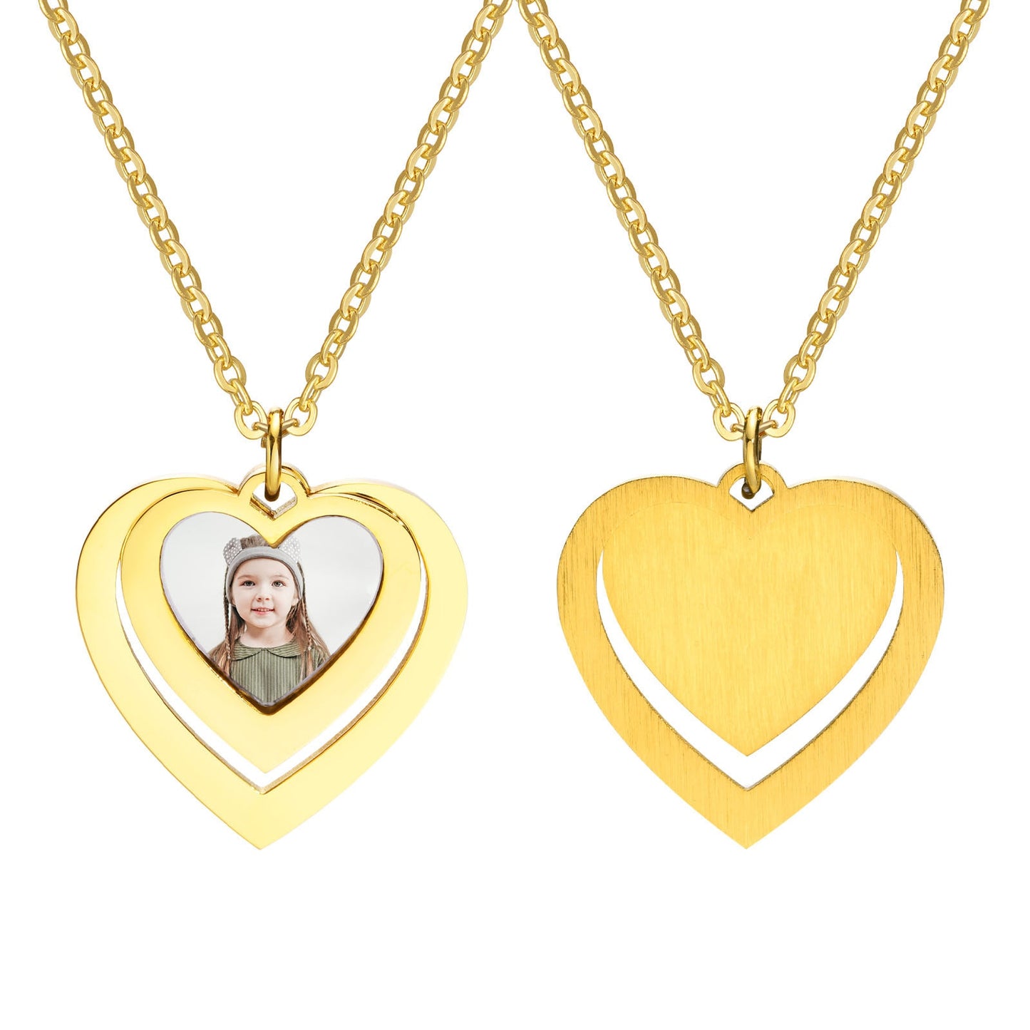 Vnox Free Personalize Photo Picture Necklaces for Women,Stainless Steel Heart Waterdrop Pendant Collar,Custom Engrave Gift
