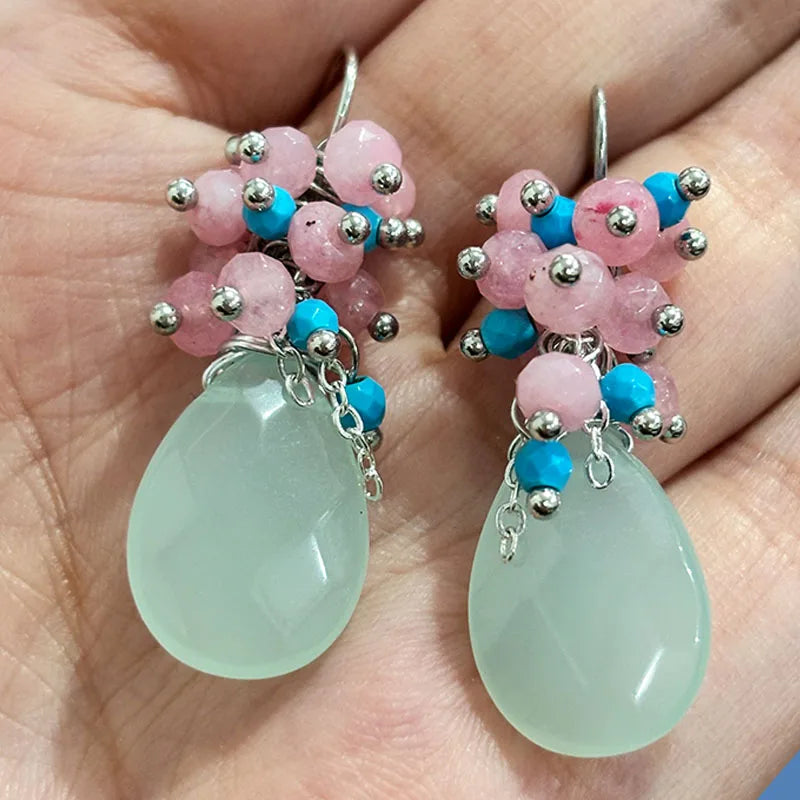 Handmade Drop Earrings with Freshwater Pearl and Lapis Lazuli Stone Women Jewelry - Charlie Dolly