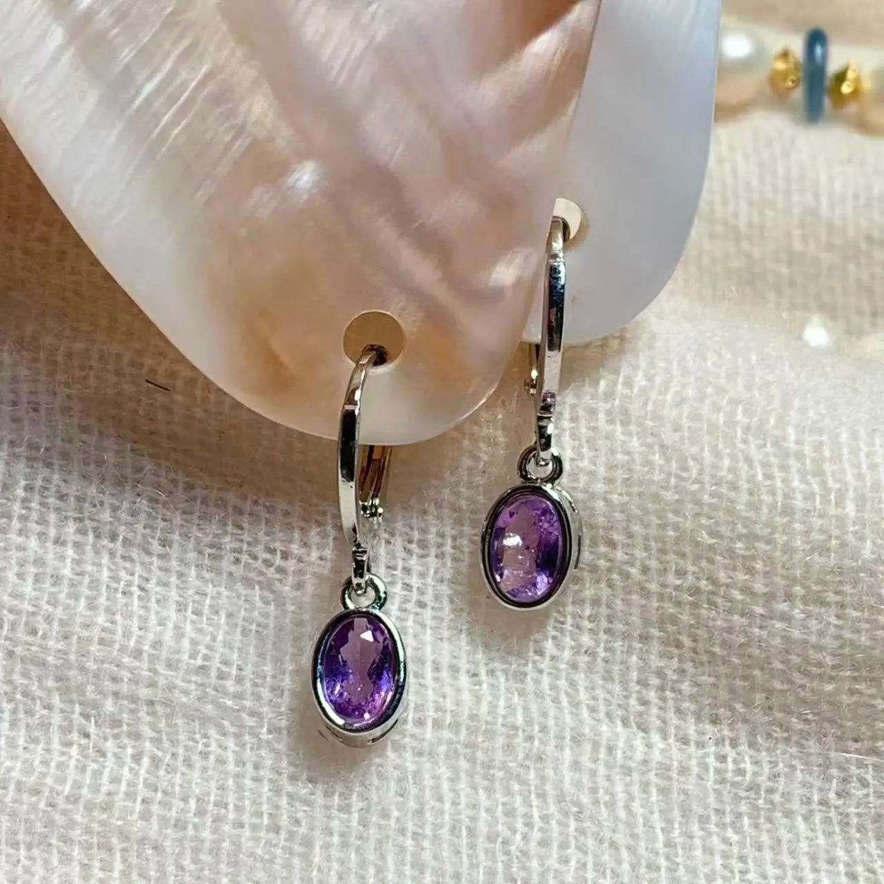 Vintage Amethyst Hoop Earrings, Handmade 14K Gold-Plated Gemstone Jewelry