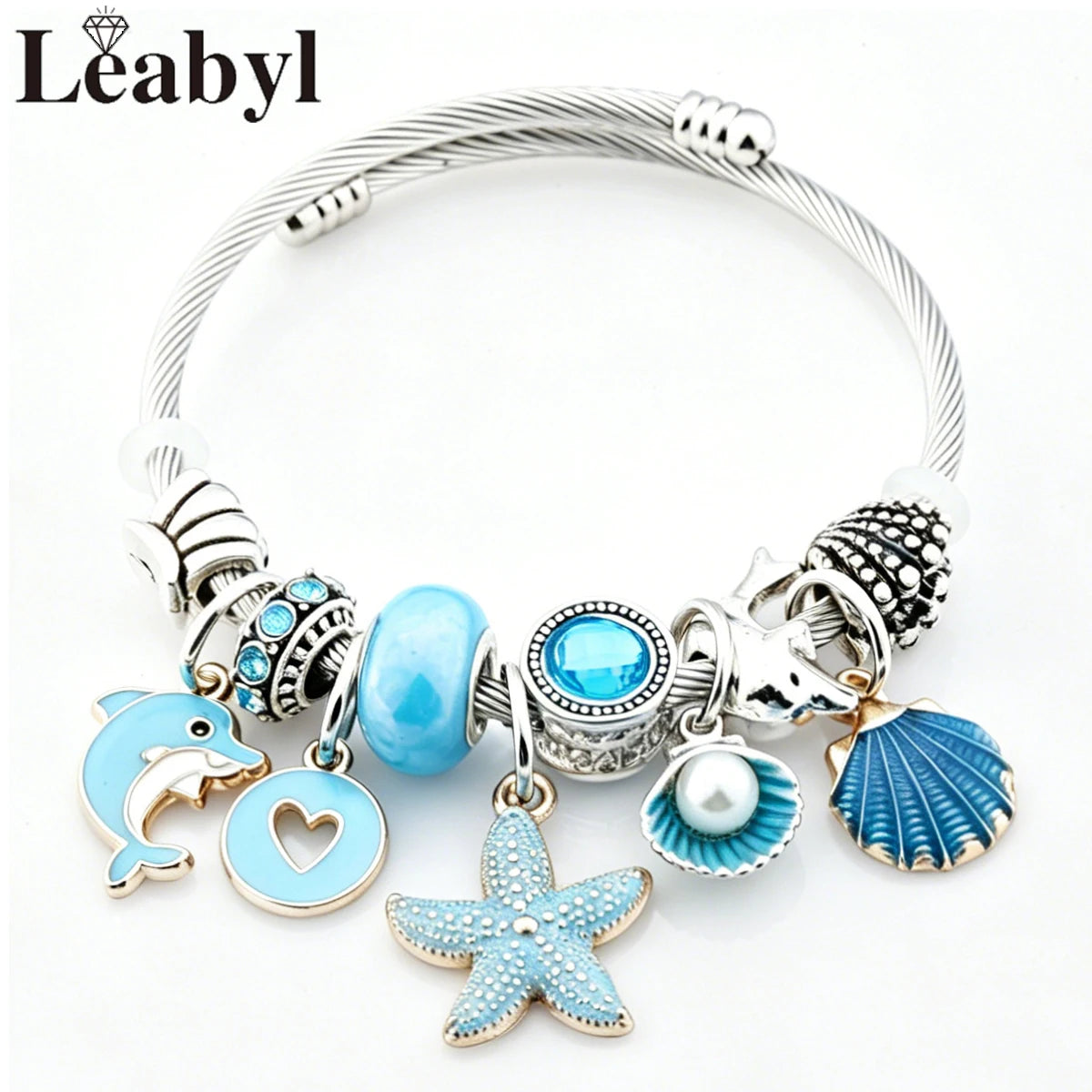 Dolphin Starfish and Shell Enamel Charm Bracelet