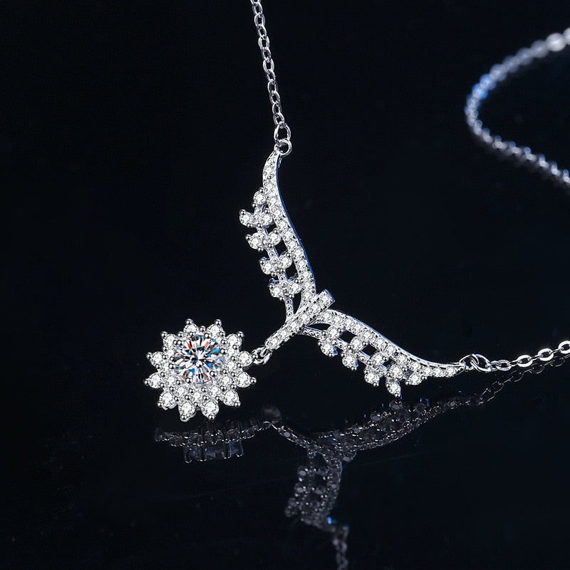 s925 Silver Sunflower Necklace Women Fashion Diamond Shining Boutique Jewelry High Quality Pendant Necklace Mother Gift