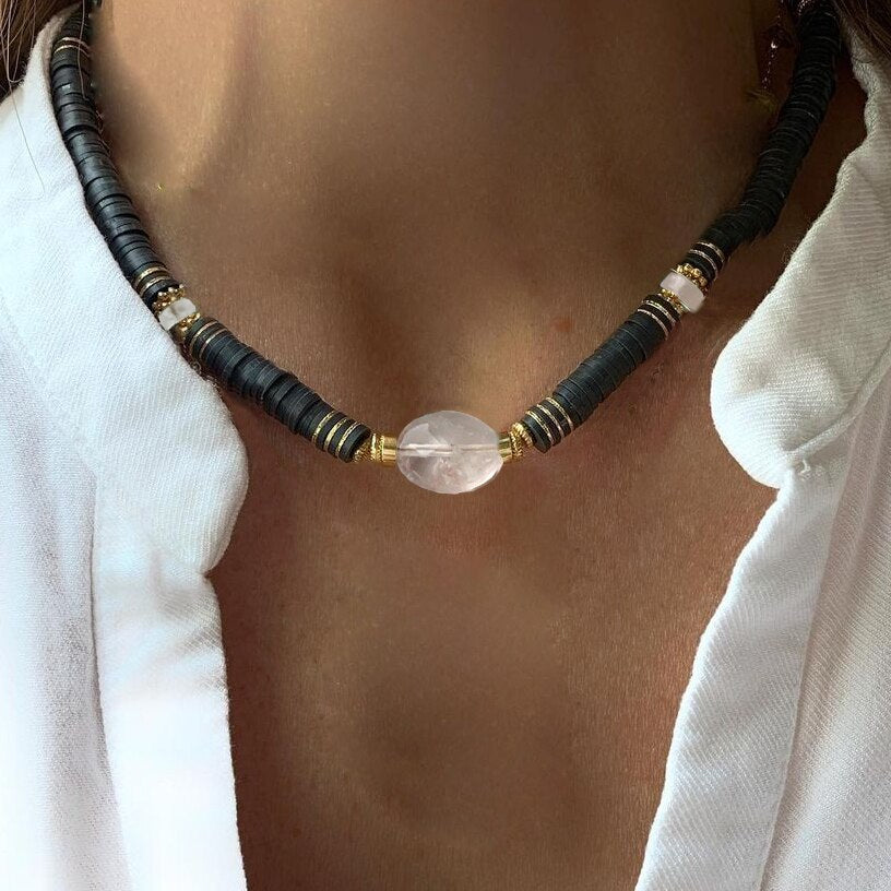 Natural Freshwater Pearl Necklace Boho Multilayer Matching Fashion Jewelry crystal Stone Women
