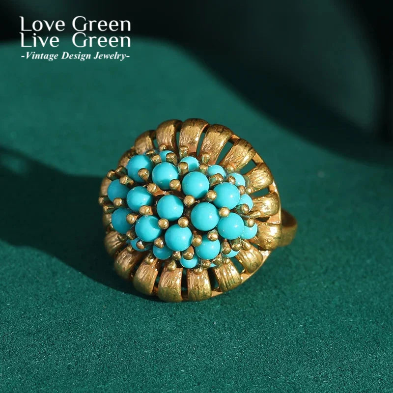 Natural Beads Blue Rings Stones Boho Luxury Tree Leaf Copper Vintage Antique Women's Accessories High End Brand Jewelry 2025 - Charlie Dolly