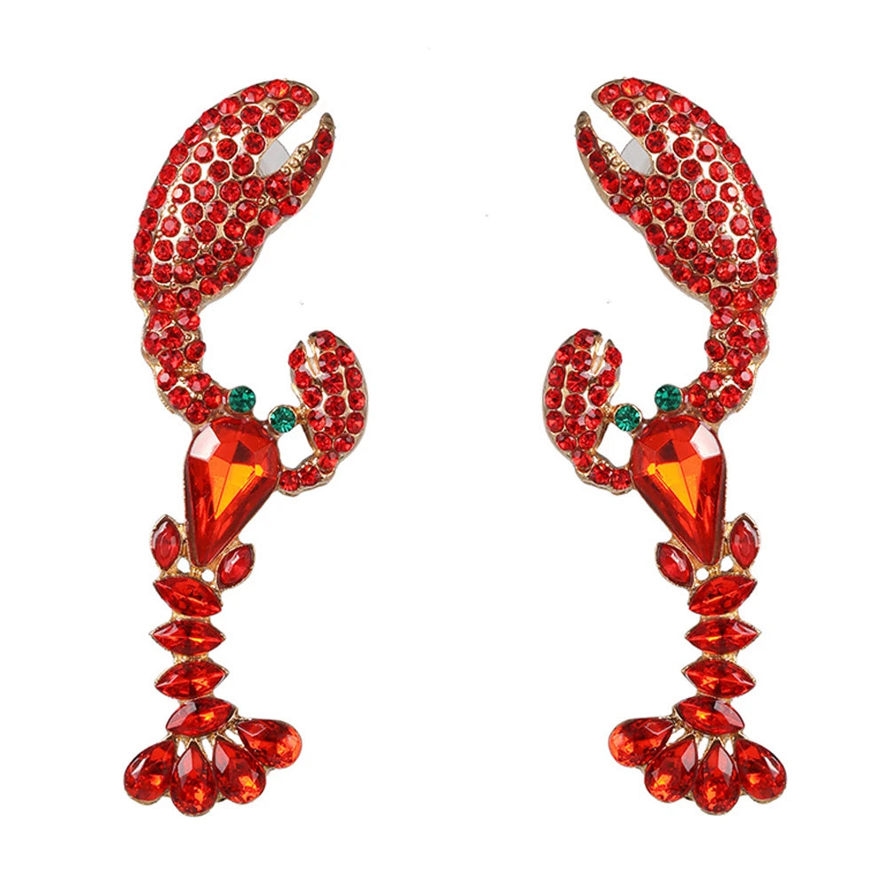 Red Rhinestone Lobster Beach Dangle Earrings Jewelry