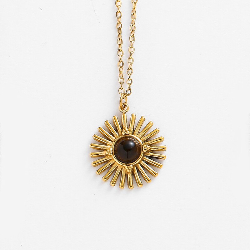 Bohemia Natural Stone Sunflower Pendant Necklaces for Women Stainless Steel Clavicle Chain Necklaces Female Party Jewelry Gifts
