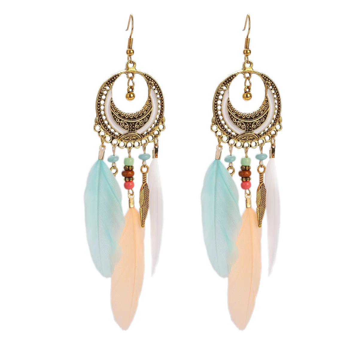 Dream Catcher Feather Leaf Tassel Earrings Jewelry