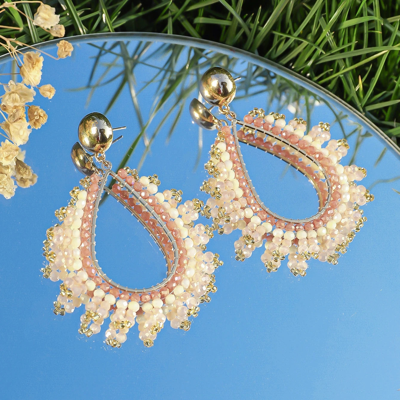 Crystal Bead Waterdrop Statement Earrings Jewelry