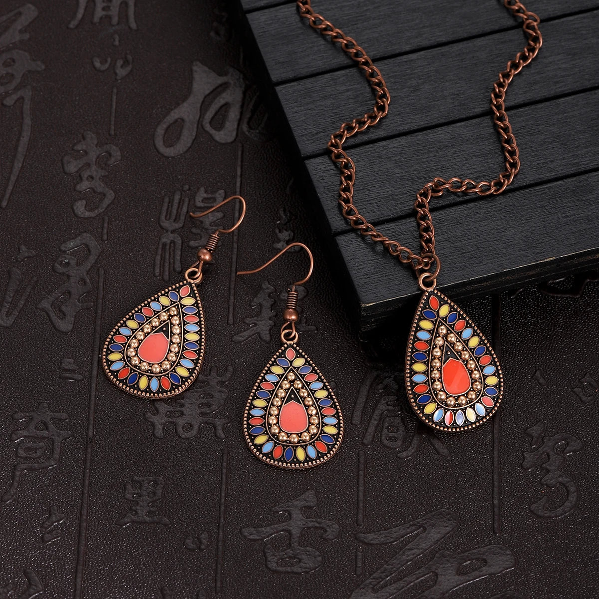 Colorful Bead Flower Necklace Earring Set Jewelry