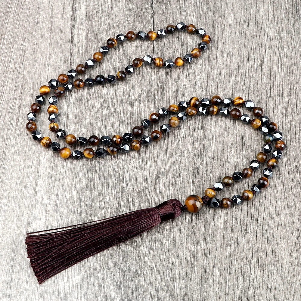 Tiger Eye Knotted 108 Mala Necklace Jewelry