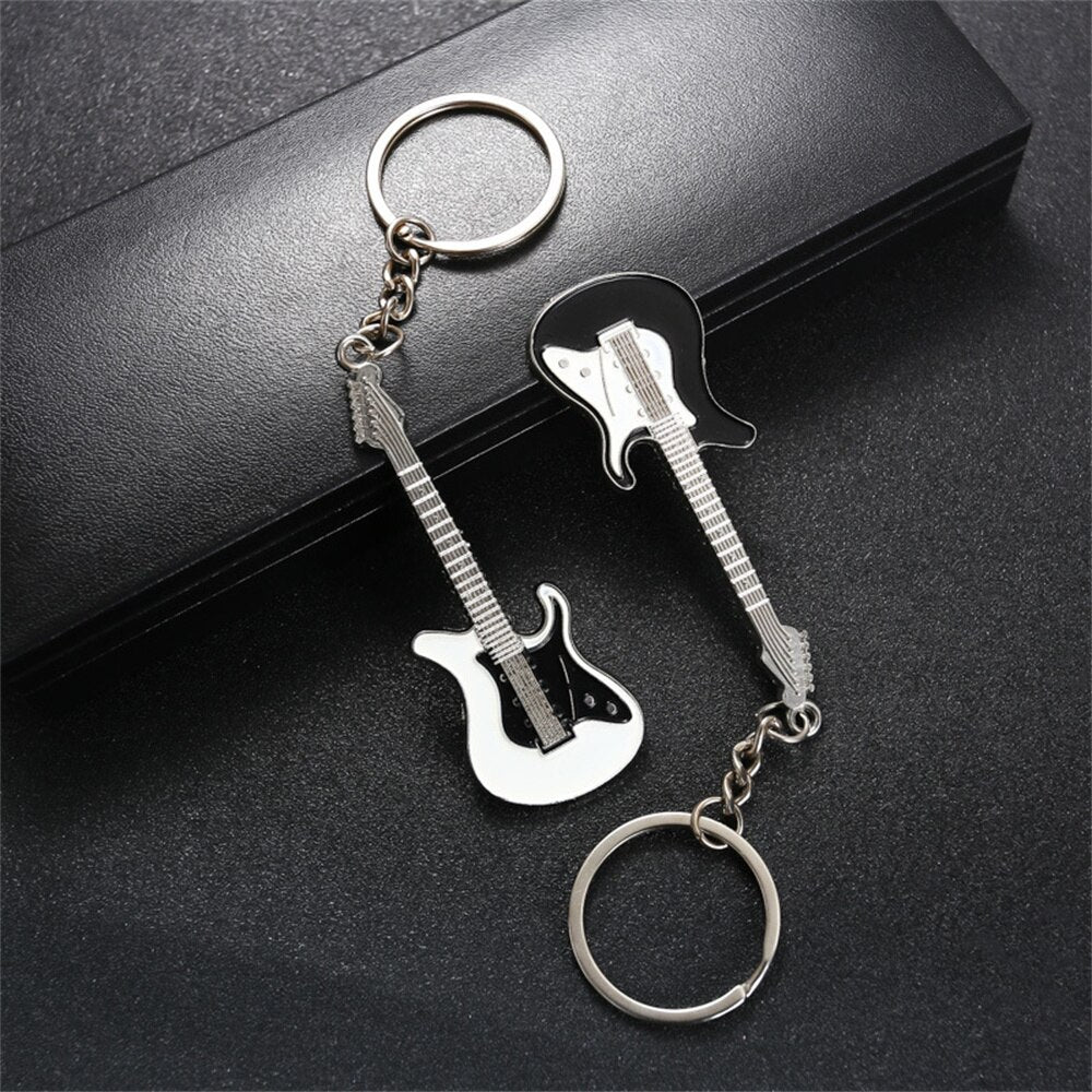 Guitar Key chain Metal 6 colour KeyChain Cute Musical Car Key Ring Silver Color pendant For Man Women Party Gift