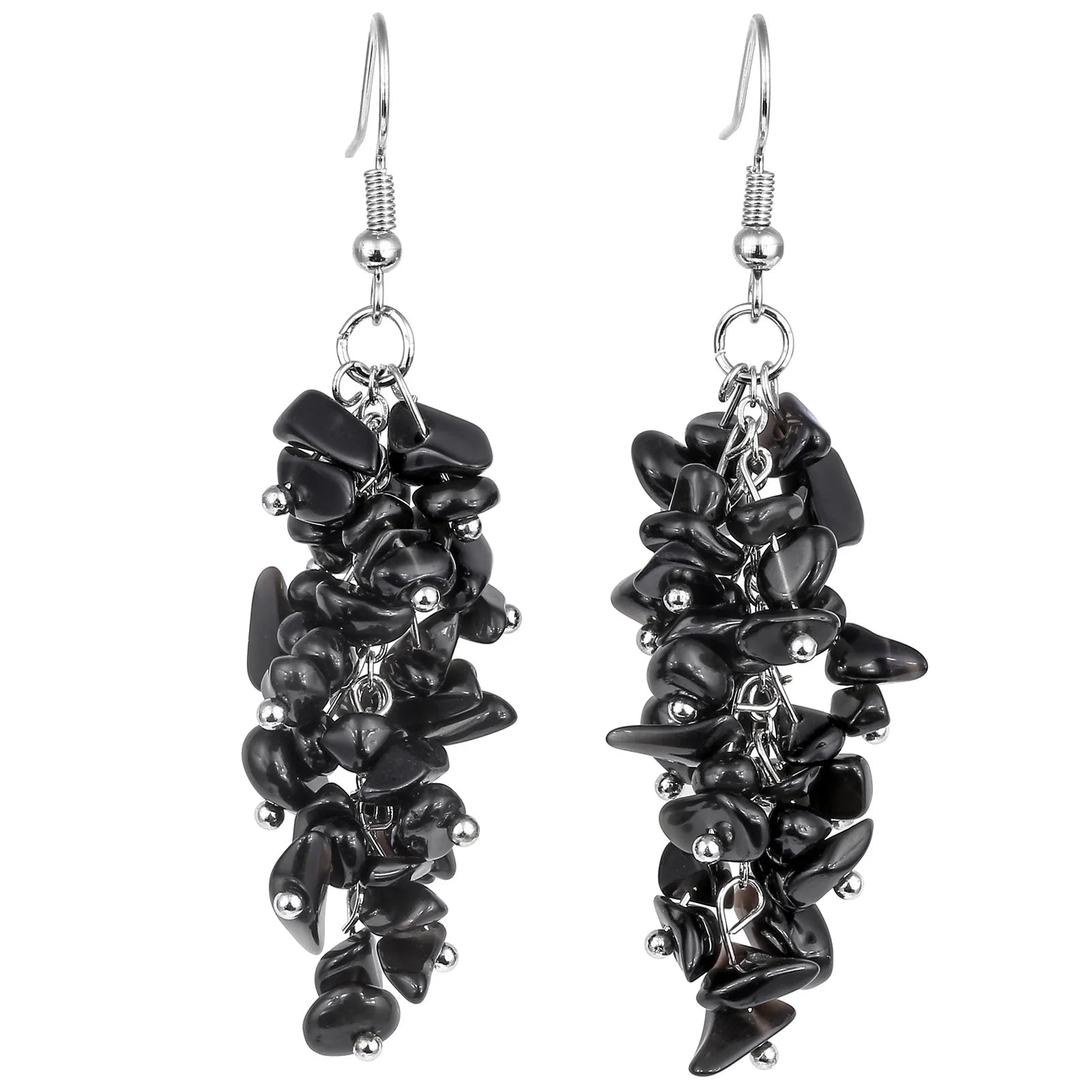 Crushed Crystal Grape Cluster Tassel Earrings, Natural Stone Boho Wedding Jewelry