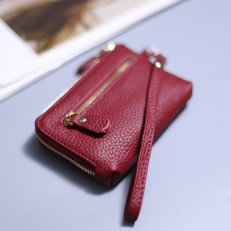 Wristlet Wallets for Women Coin Purse Genuine Leather Clutch Bags Ladies Money Credit Card Keychain Holder Short Wallet