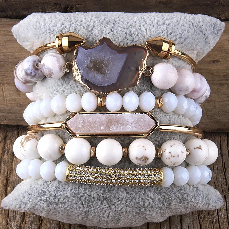 Fashion Boho Natural Stone Beaded Bracelet Jewelry Multi 6pc Stack Bracelet & Bangle Sets For Women Gift - Charlie Dolly