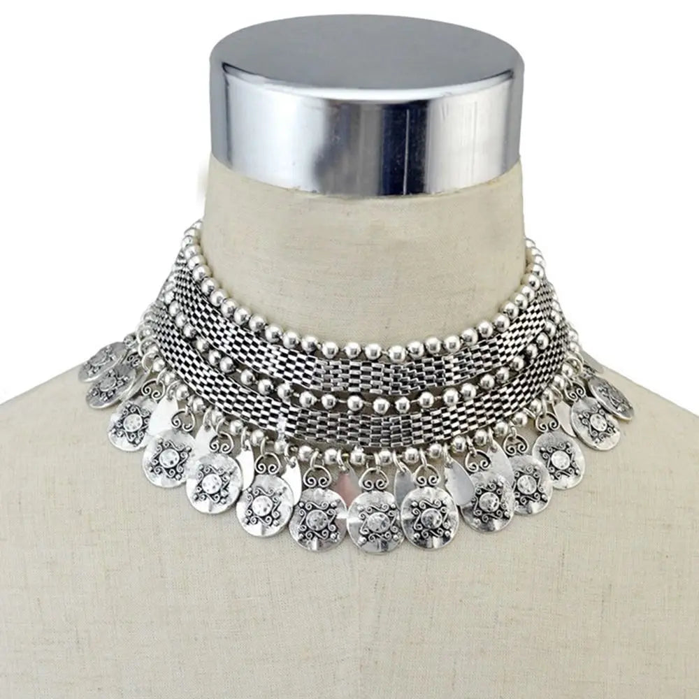 Chunky Coin Tassel Layered Necklace Jewelry