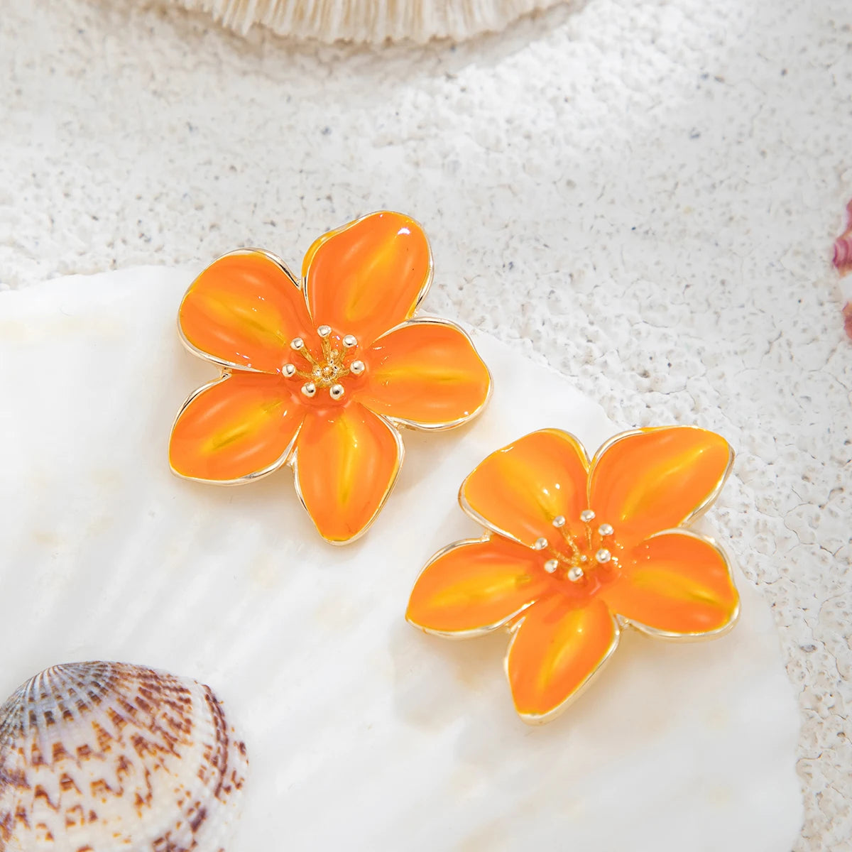 Enamel Petal Flower Stud Earrings Jewelry