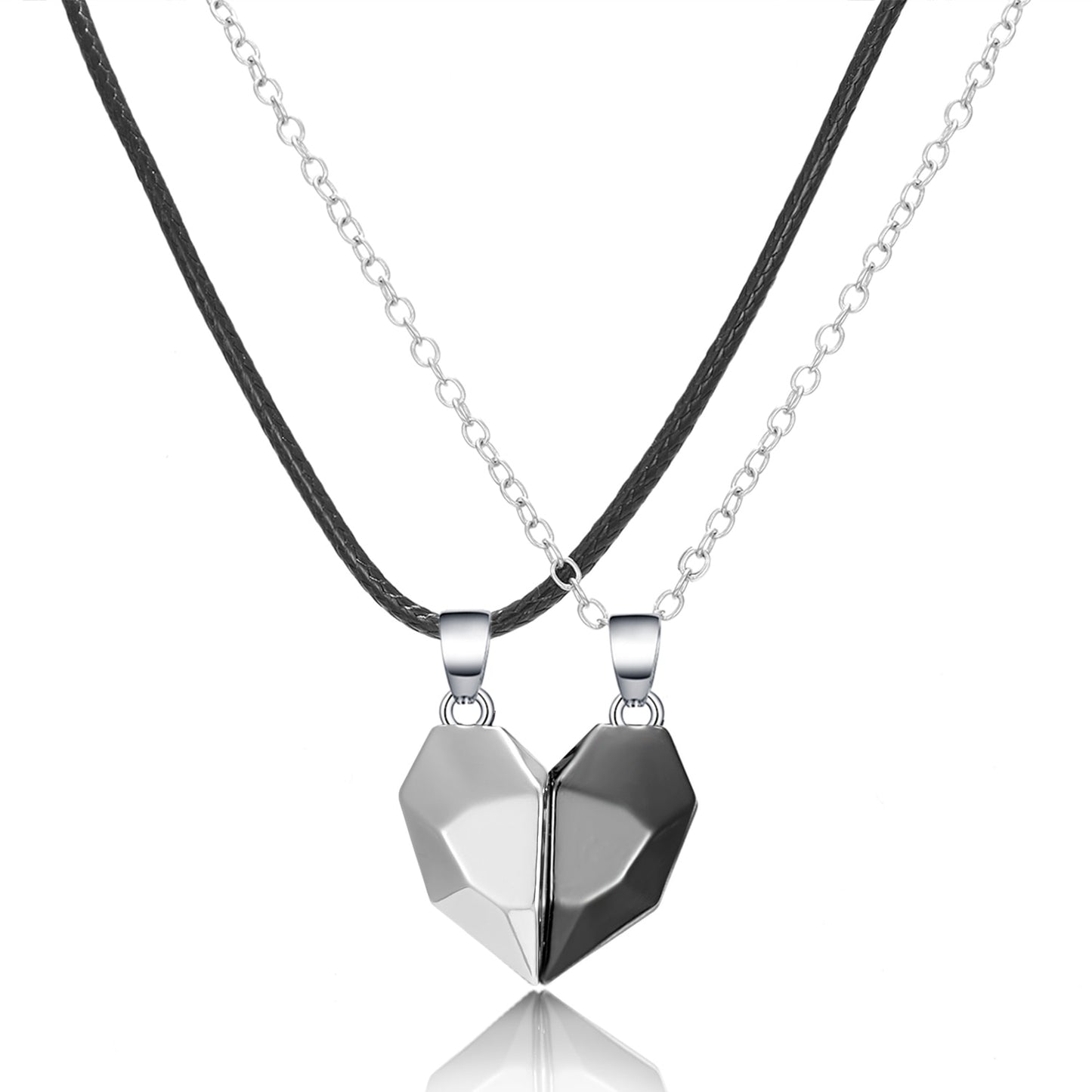 2Pcs/Lot Magnetic Couple Necklace Friendship Heart Pendant Distance Faceted Charm Necklace Women Valentine's Day Gift 2021