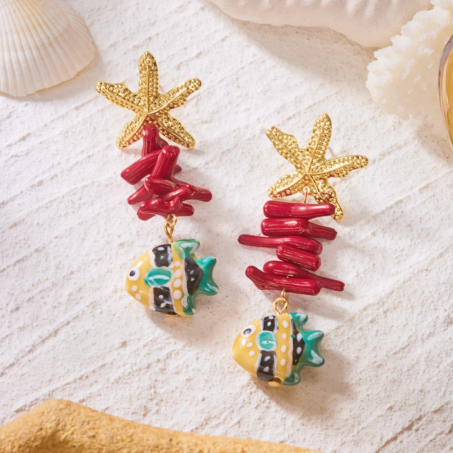 Ceramic Fish Starfish Coral Ocean Earrings Jewelry