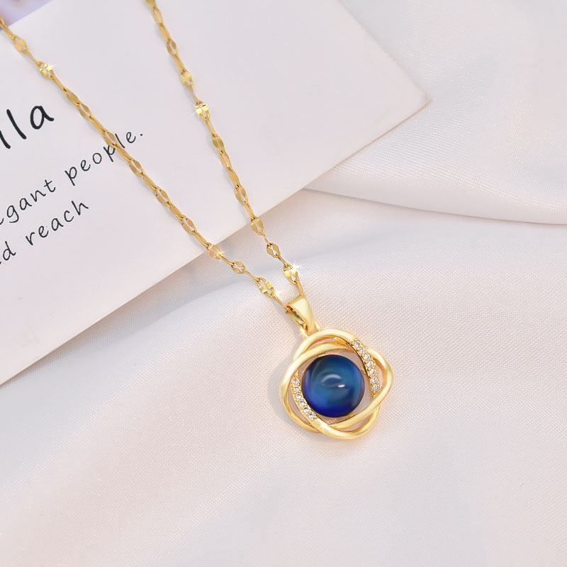 G&D Feeling Mood Sensitive Color Changing Sun Flower Pendant Necklace Gold Color Stainless Steel Necklaces Gift Jewelry