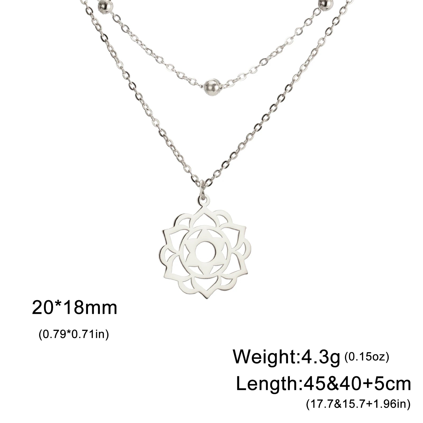 Yoga Lotus & Flower of Life Pendant Necklace, Stainless Steel Chakra Healing Amulet