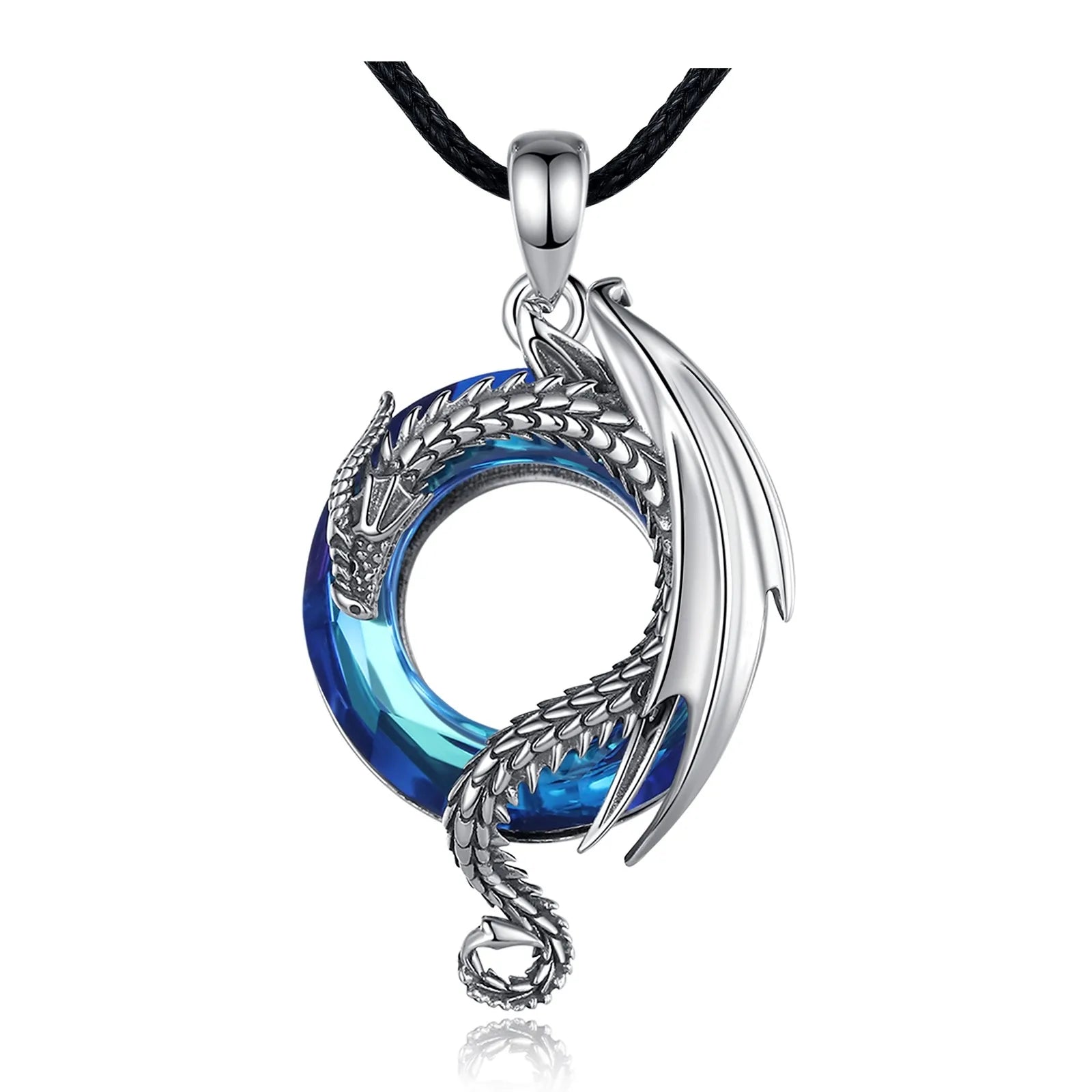 Dragon Amulet Necklace with Austrian Crystal, S925 Sterling Silver