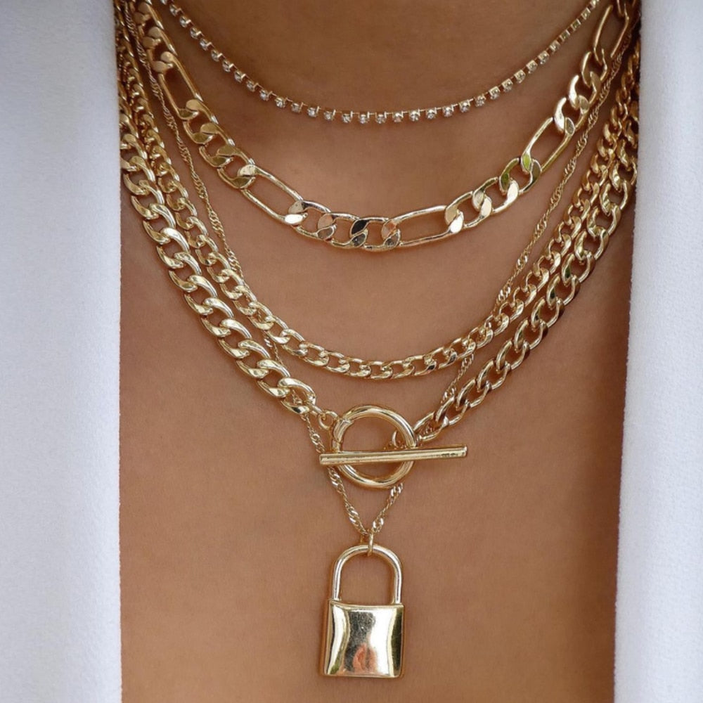 bls-miracle Bohemia Gold Color Multiple Styles Necklace For Women Multi-Layer Crystal Pendant Necklaces Set Jewelry Gifts