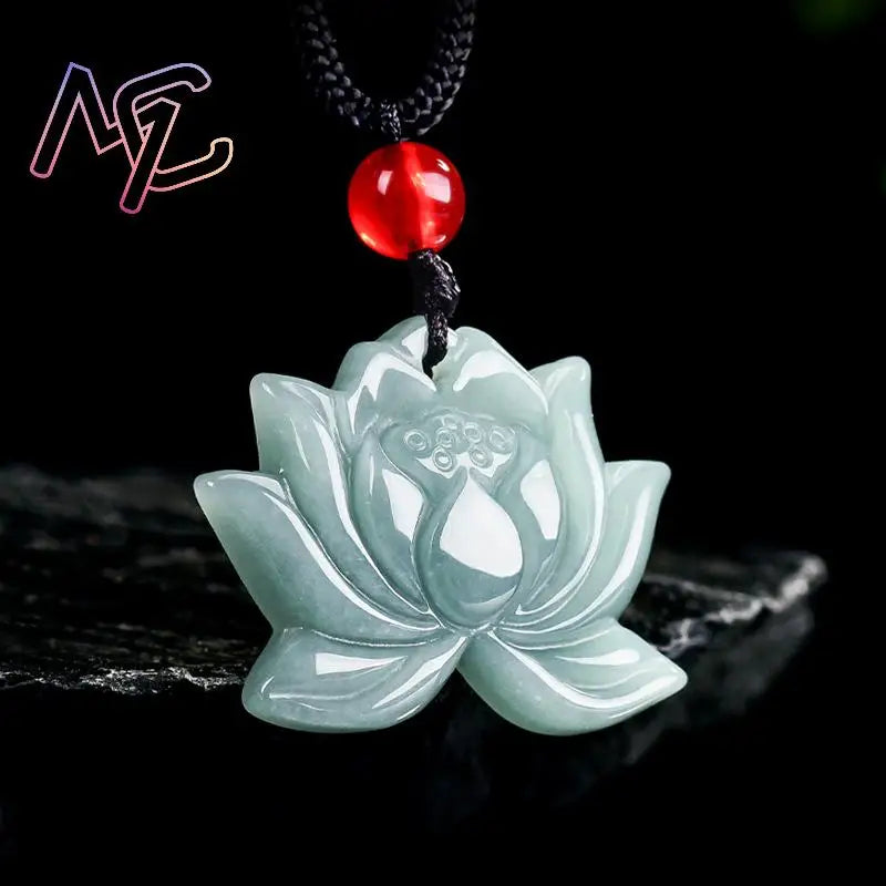 Myanmar Jadeite Lotus Pendant, Burmese Jade Luxury Amulet Necklace