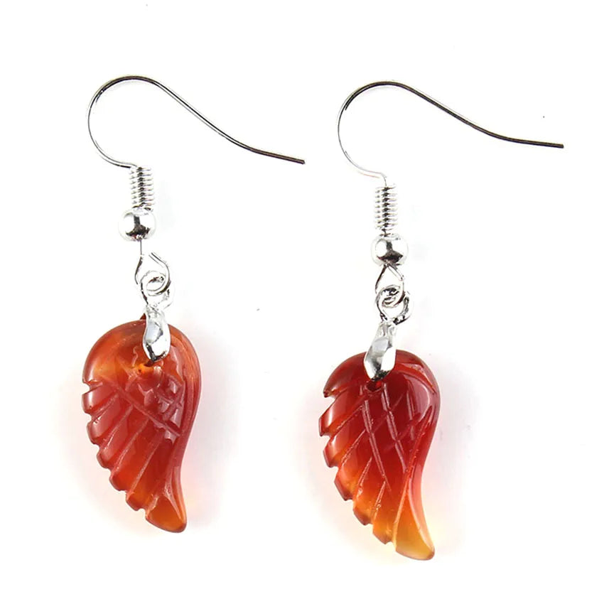 KFT Natural Carved Angel Wings Crystal Quartz Earring Lapis Lazuli Agate Dangle Hook Drop Stone Women Girls Earrings Jewelry - Charlie Dolly