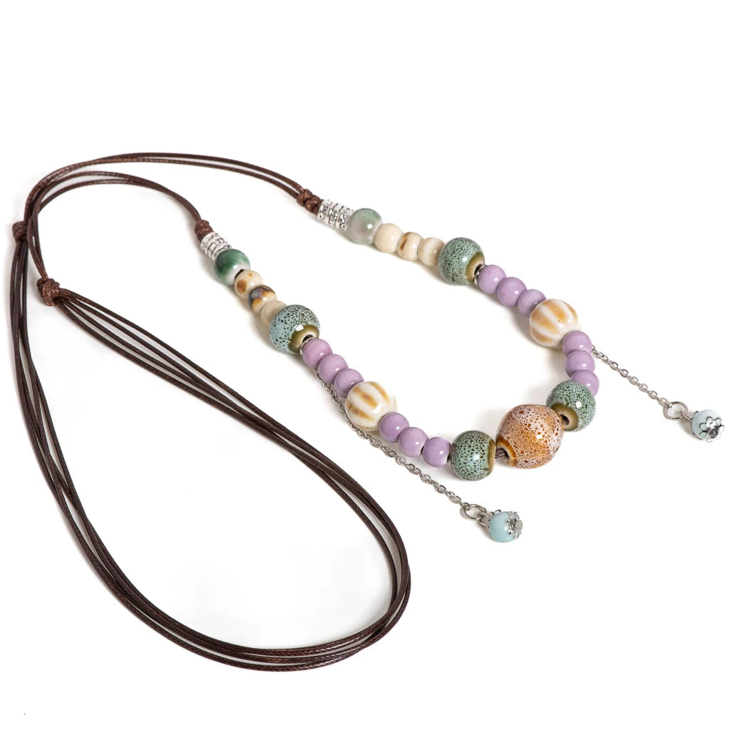 Pastel Ceramic Bead Long Necklace Jewelry
