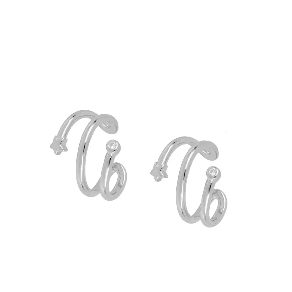 Gold Plated Hoop Stud Ear Cuff Earrings Set Jewelry