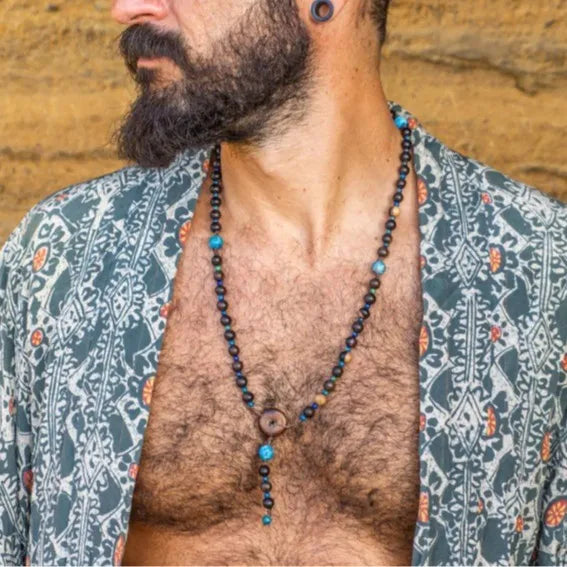 Wood Bead Tribal Mens Long Necklace Jewelry